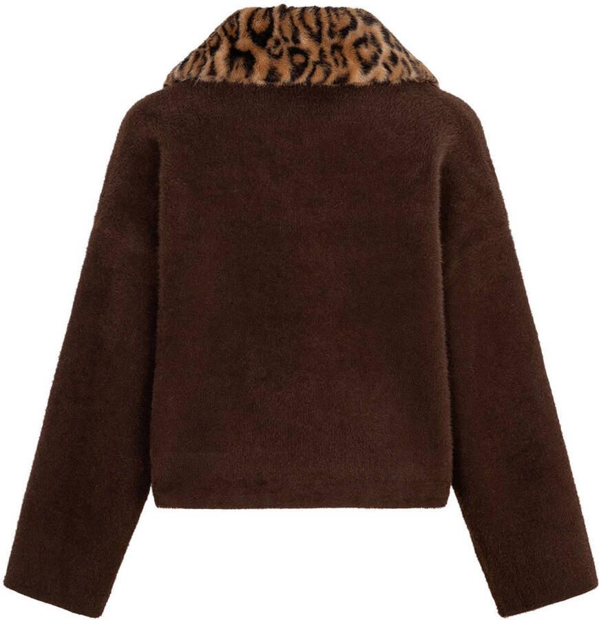 AMAYA Amsterdam gebreid vest met imitatiebontkraag en dierenprint bruin - Foto 2