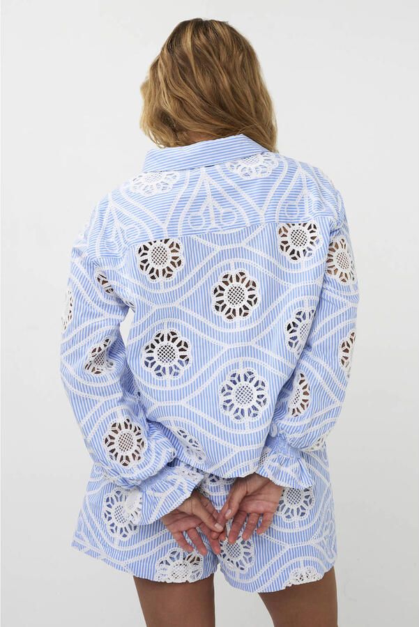 AMAYA Amsterdam gestreepte blouse broderie lichtblauw - Foto 7