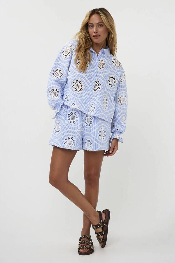 AMAYA Amsterdam gestreepte blouse broderie lichtblauw - Foto 5