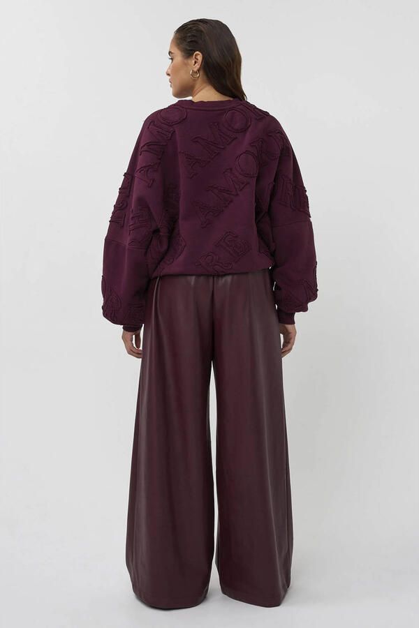 AMAYA Amsterdam imitatieleren wide leg broek donkerrood - Foto 2