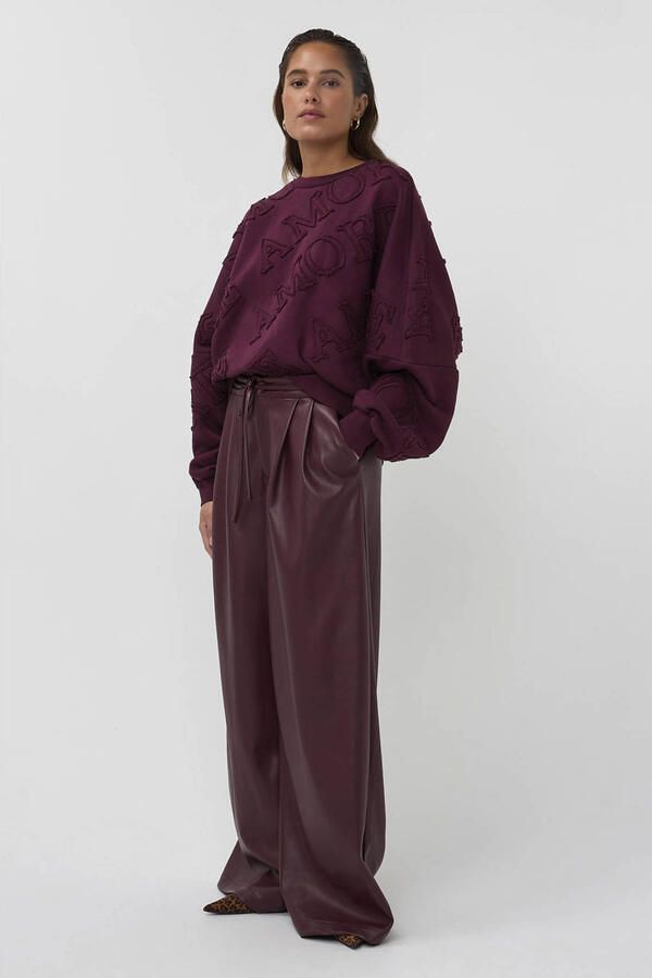 AMAYA Amsterdam imitatieleren wide leg broek donkerrood - Foto 3