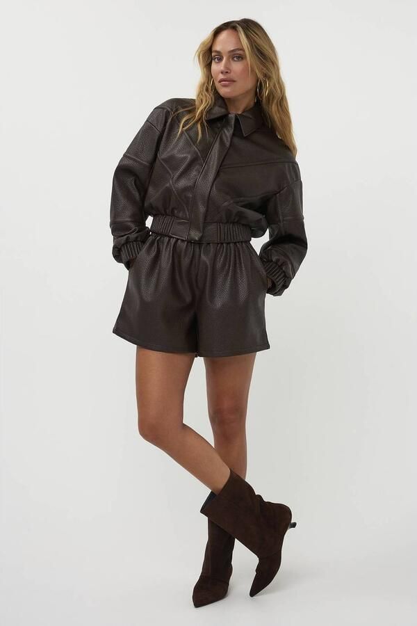 AMAYA Amsterdam imitatieleren korte broek donkerbruin