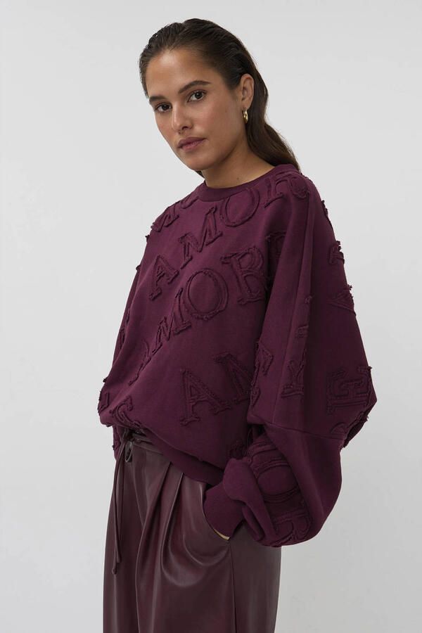 AMAYA Amsterdam katoenen sweater met print donkerrood - Foto 3
