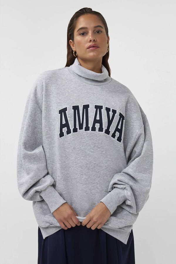 AMAYA Amsterdam katoenen sweater met tekst grijs - Foto 3