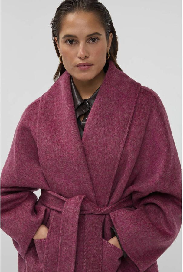 AMAYA Amsterdam kimono jas met ceintuur en wol roze