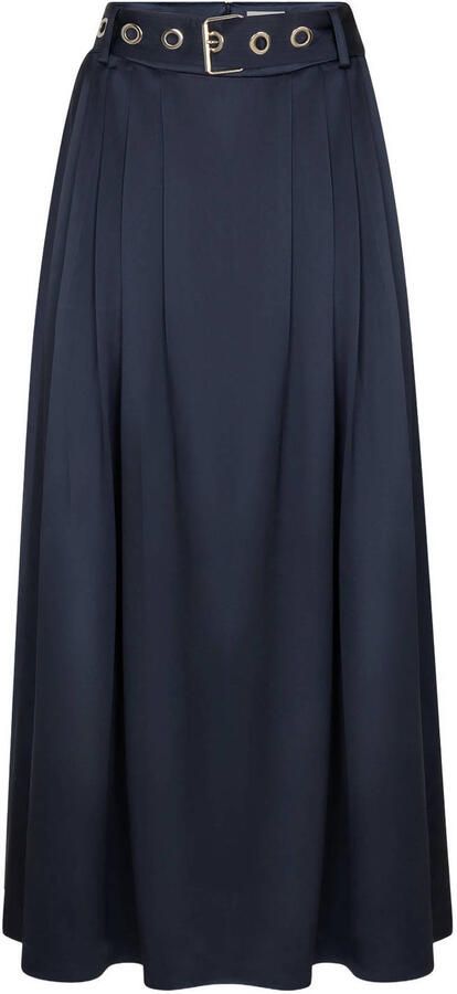 AMAYA Amsterdam satijnen maxi rok met ceintuur en split donkerblauw - Foto 2