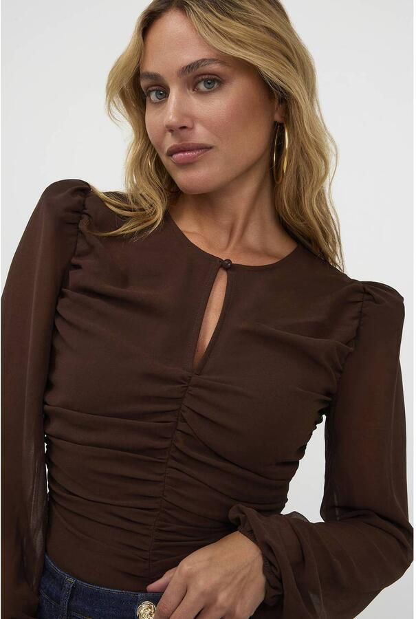 AMAYA Amsterdam top met plooien donkerbruin