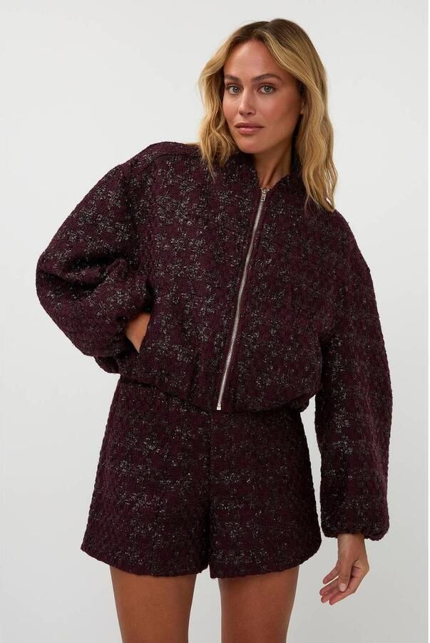AMAYA Amsterdam Wide leg korte broek met glitters aubergine