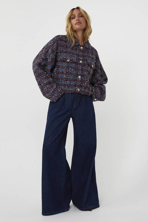 AMAYA Amsterdam tweed jacket met pailletten rood blauw - Foto 5