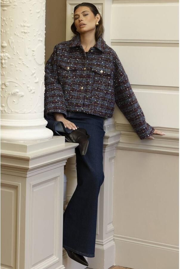 AMAYA Amsterdam tweed jacket met pailletten rood blauw - Foto 7