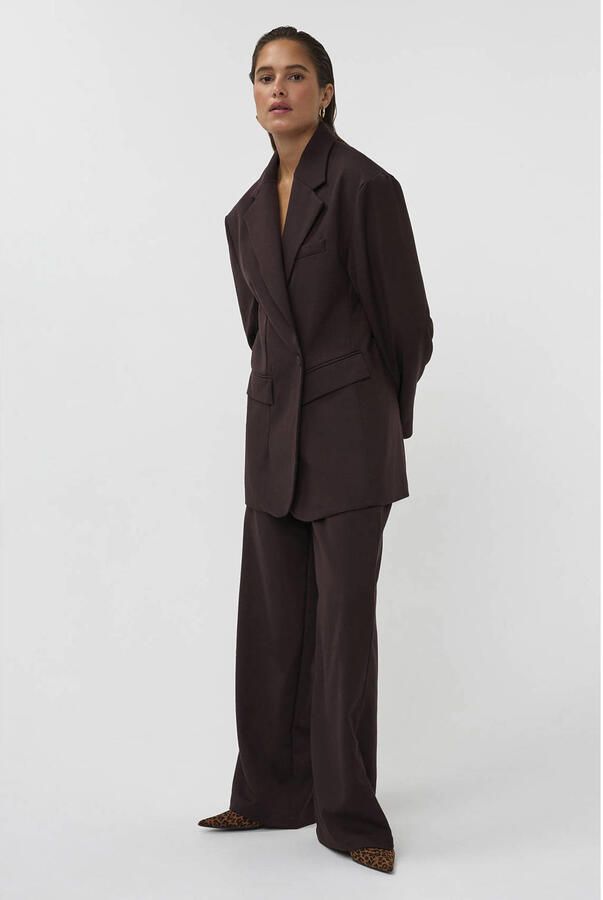 AMAYA Amsterdam wide leg broek donkerbruin