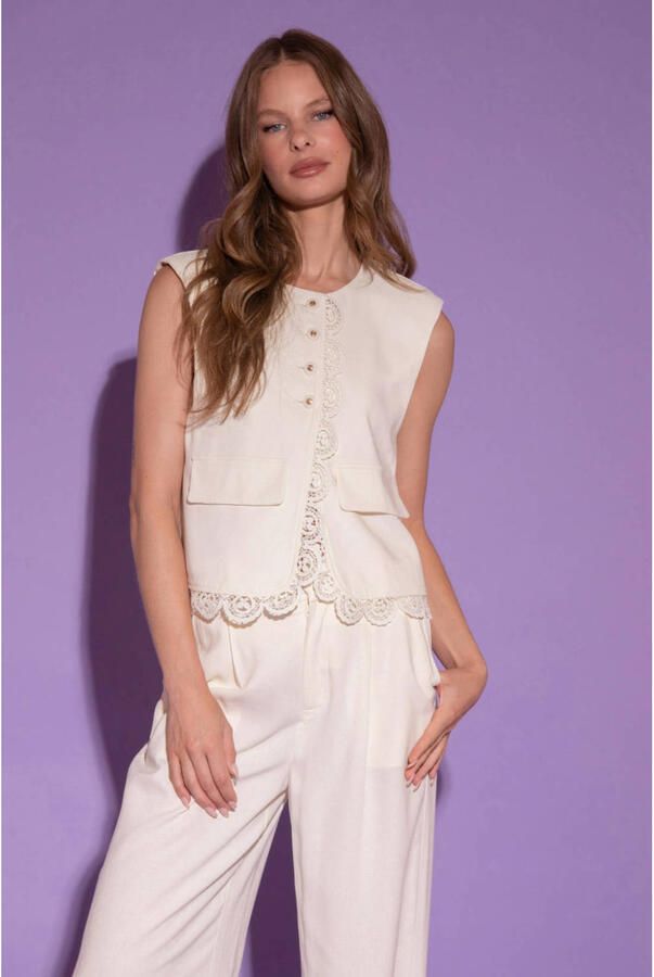 AMAYA Amsterdam wide leg regular waist broek ecru