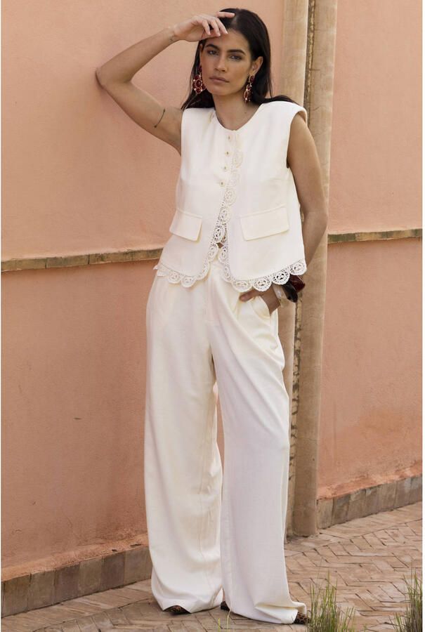 AMAYA Amsterdam wide leg regular waist broek ecru - Foto 2