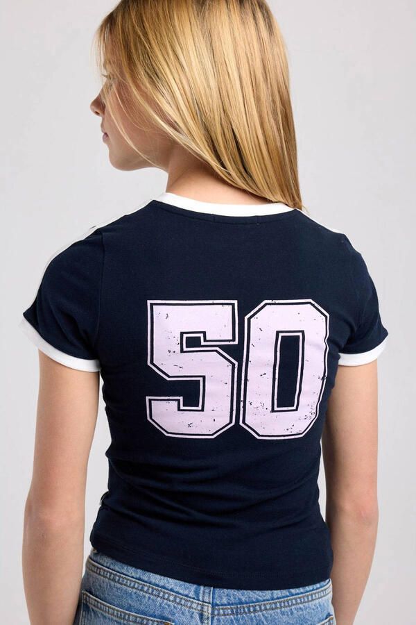 America Today aansluitend T-shirt met backprint donkerblauw - Foto 3