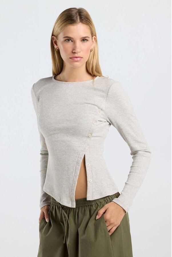 America Today asymmetrische top met melée lichtgrijs