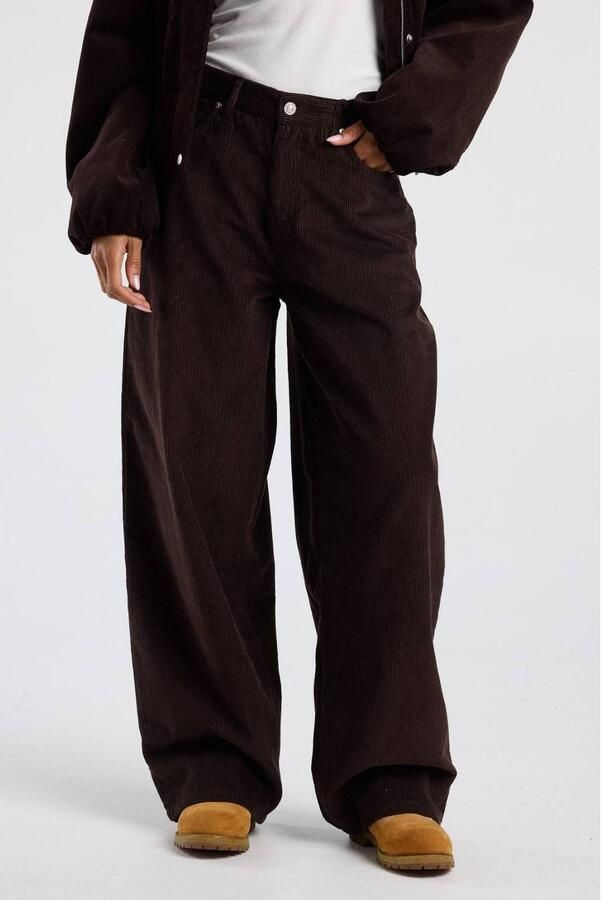 America Today baggy corduroy casual broek donkerbruin