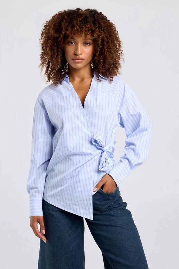America Today blouse met krijtstreep blauw