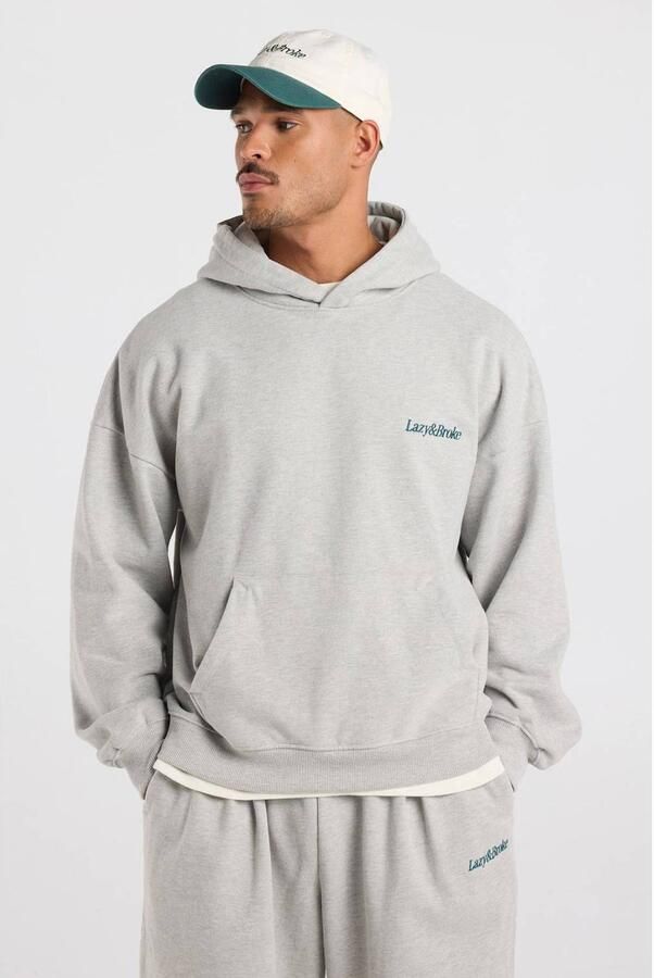 America Today boxy hoodie met borduursels light grey