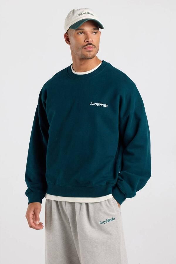 America Today boxy sweater met borduursels donkergroen