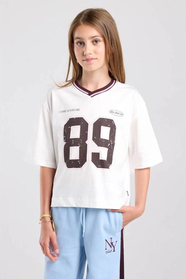 America Today boxy T-shirt met print ecru