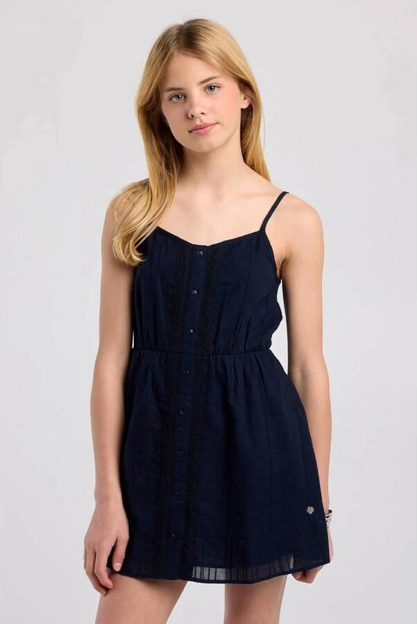 America Today broderie midi zomerjurk donkerblauw