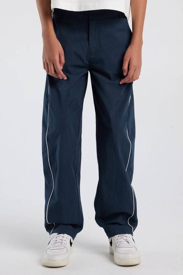 America Today casual broek donkerblauw wit Meisjes Katoen Effen
