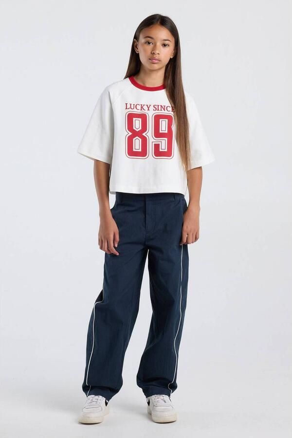 America Today casual broek donkerblauw wit Meisjes Katoen Effen - Foto 3
