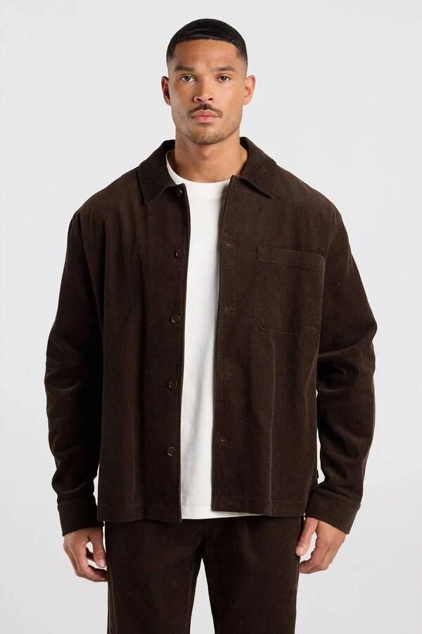 America Today corduroy regular fit overshirt bruin