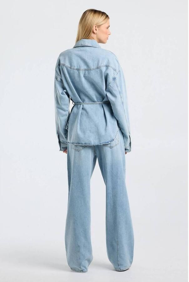 America Today denim blouse met ceintuur light blue - Foto 2