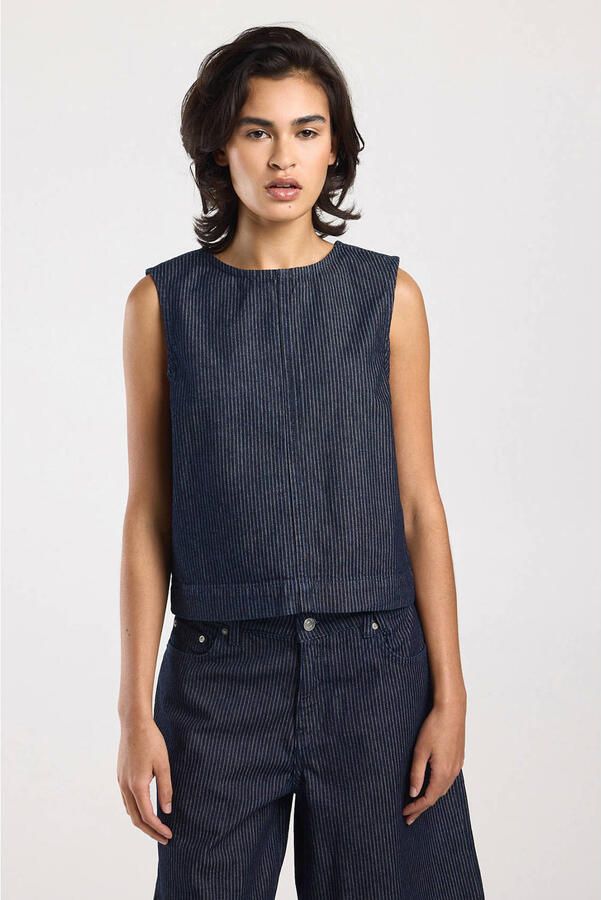 America Today denim gestreepte top donkerblauw