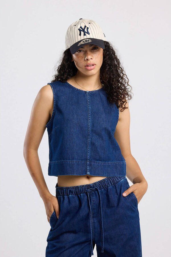 America Today denim mouwloze top dark blue denim