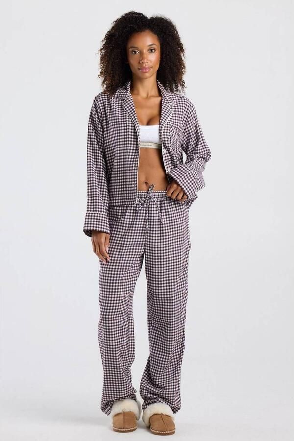 America Today flanel pyjamabroek donkerrood wit
