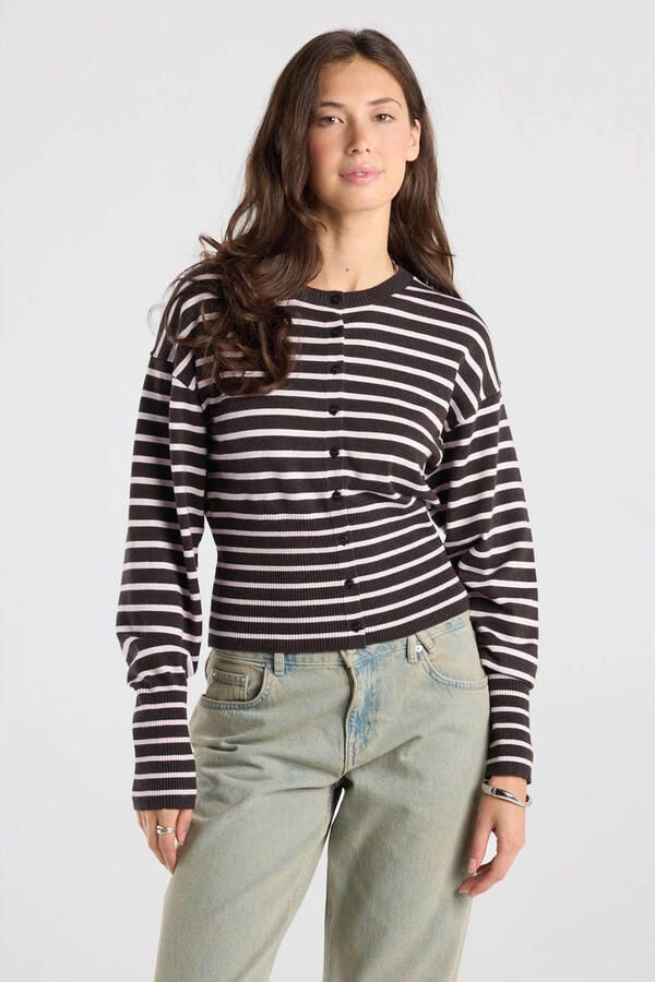 America Today gebreid gestreept vest met wol bruin roze