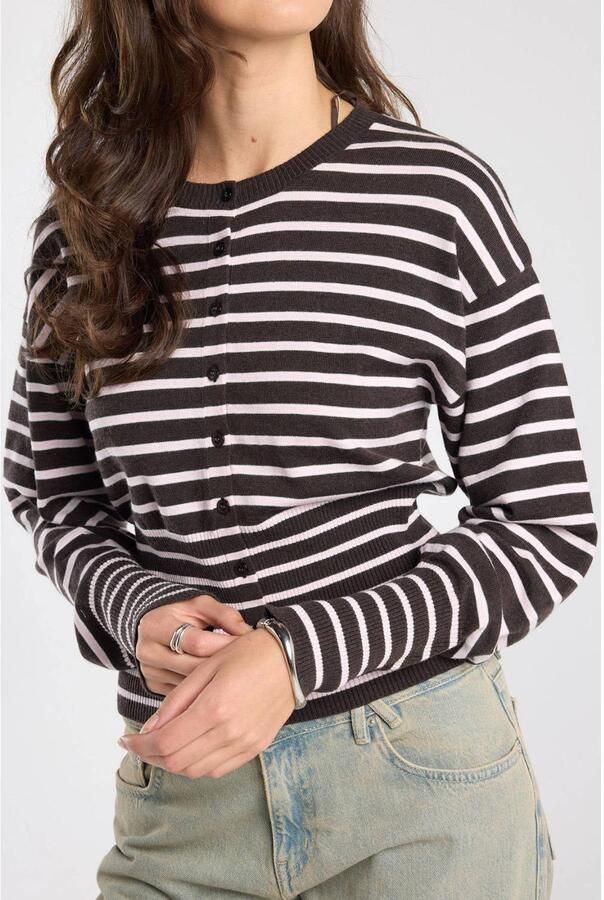 America Today gebreid gestreept vest met wol bruin roze - Foto 2