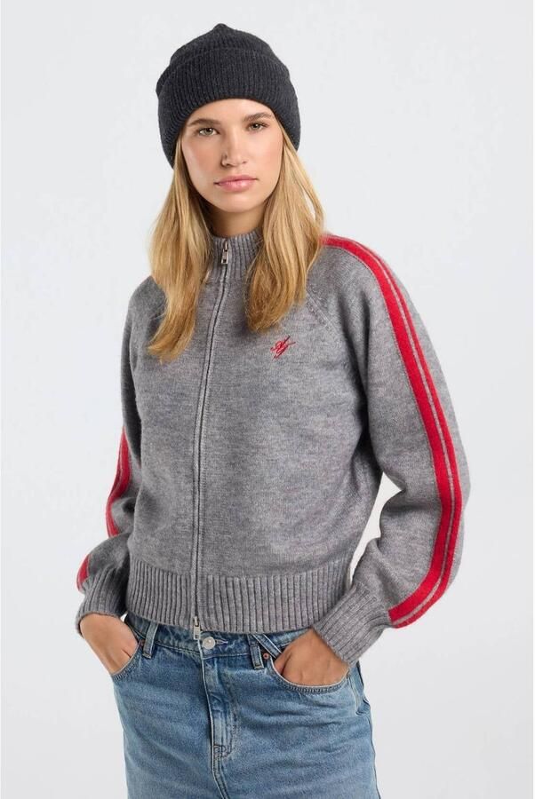 America Today gebreid vest grijs rood
