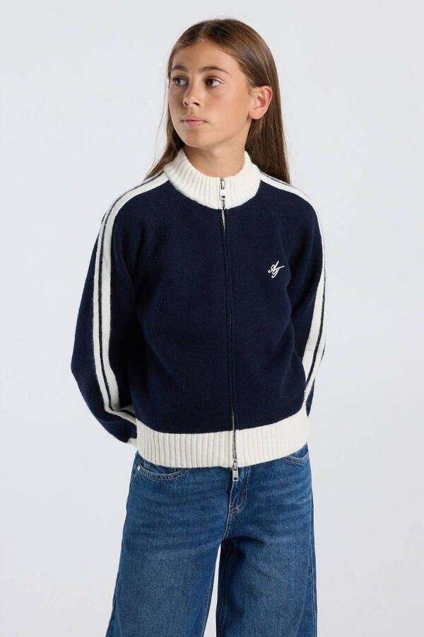 America Today gebreid vest marineblauw wit - Foto 3