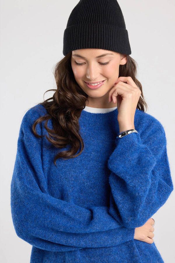 America Today gebreide gemêleerde trui met wol blauw