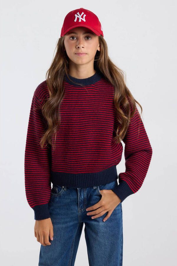 America Today gebreide gestreepte trui rood donkerblauw