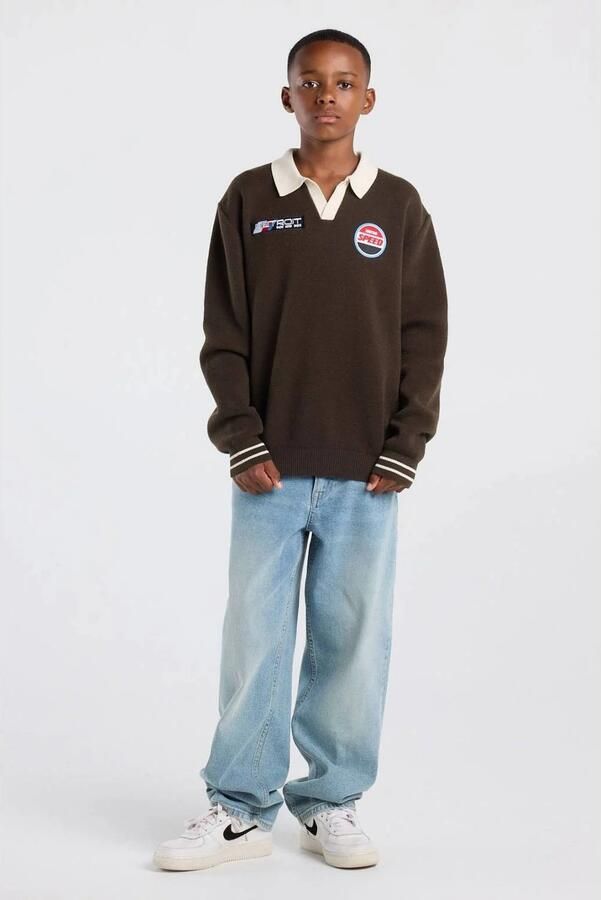 America Today gebreide trui met patches bruin Jongens Polyester Polokraag