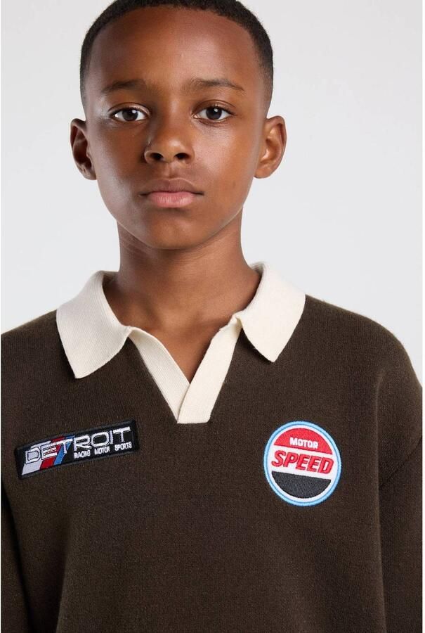 America Today gebreide trui met patches bruin Jongens Polyester Polokraag - Foto 2
