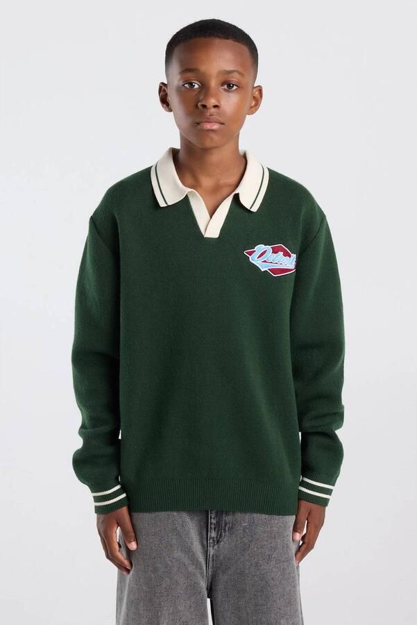 America Today gebreide trui met patches groen Jongens Polyester Polokraag