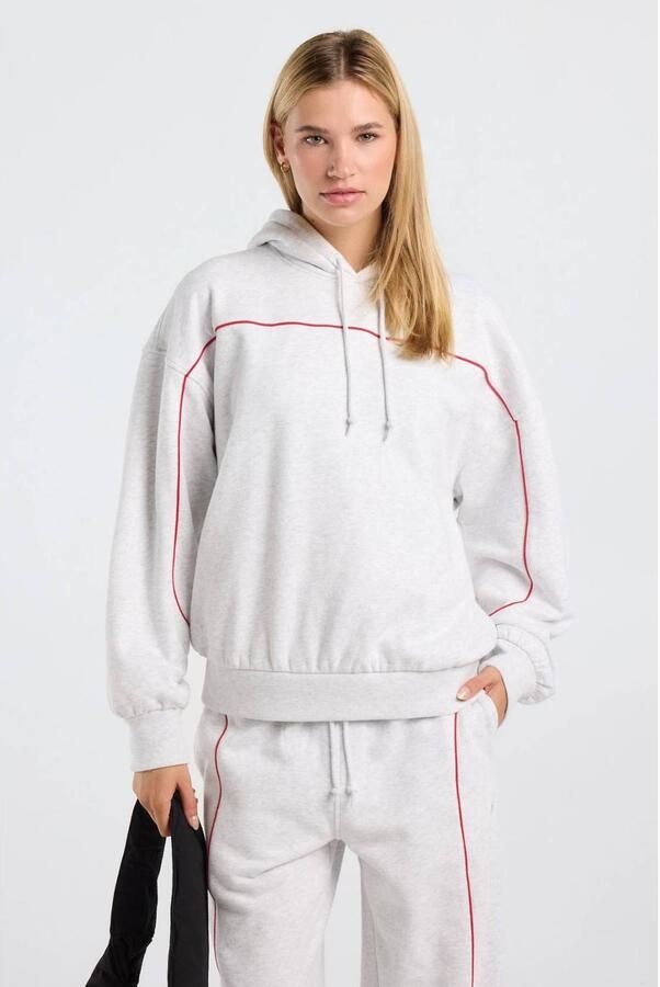 America Today gemêleerde hoodie lichtgrijs rood