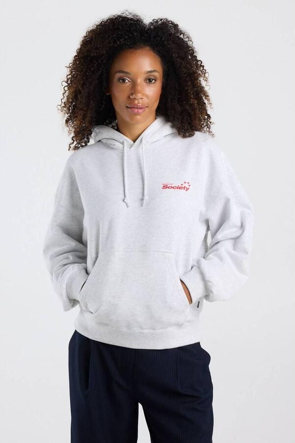 America Today gemêleerde hoodie lichtgrijs rood