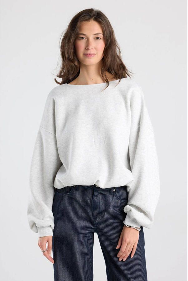 America Today gemêleerde sweater met open rug en plooien lichtgrijs