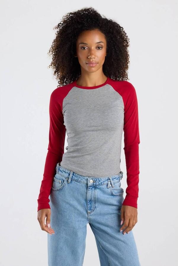 America Today gemêleerde top rood grijs