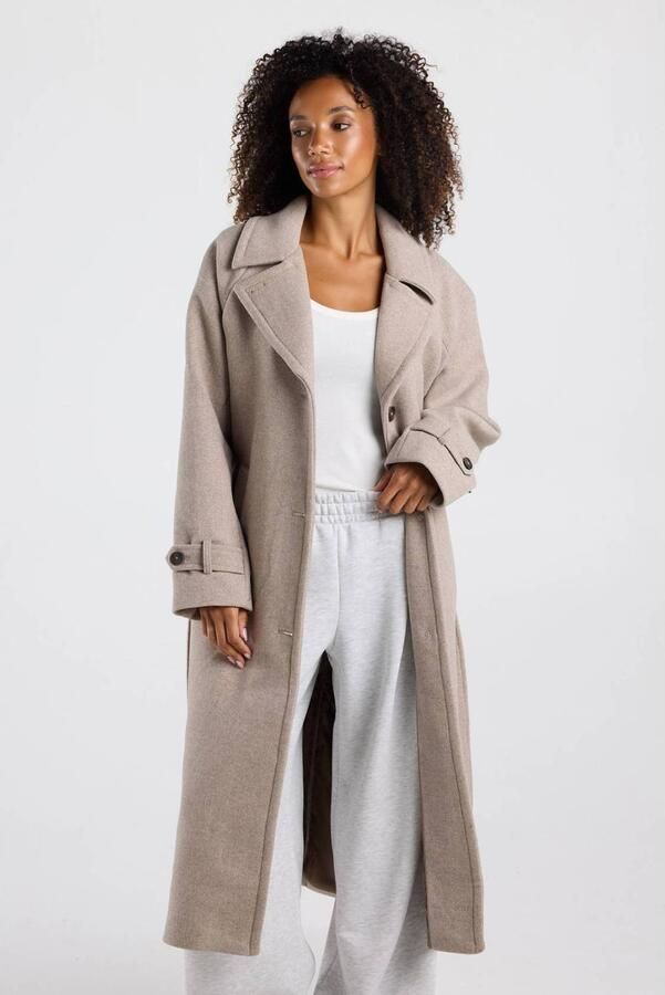 America Today gemêleerde wintermantel met ceintuur en wol beige - Foto 2
