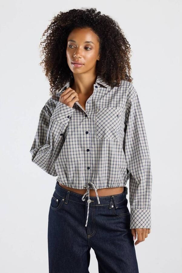 America Today geruite blouse ecru blauw