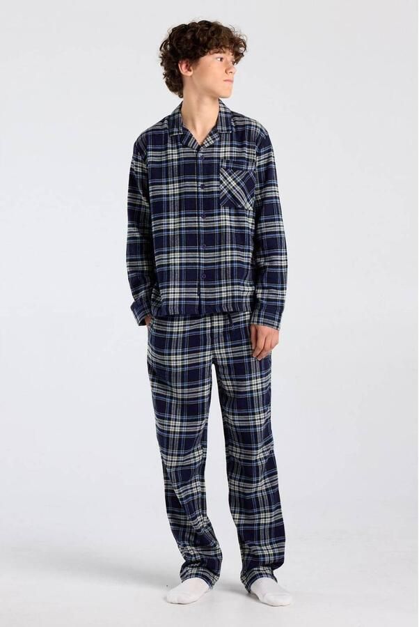 America Today geruite pyjama donkerblauw wit Jongens Katoen Klassieke kraag - Foto 2