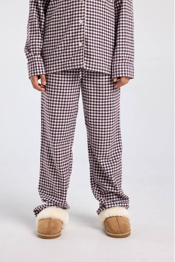 America Today geruite pyjama donkerrood wit Meisjes Katoen Klassieke kraag