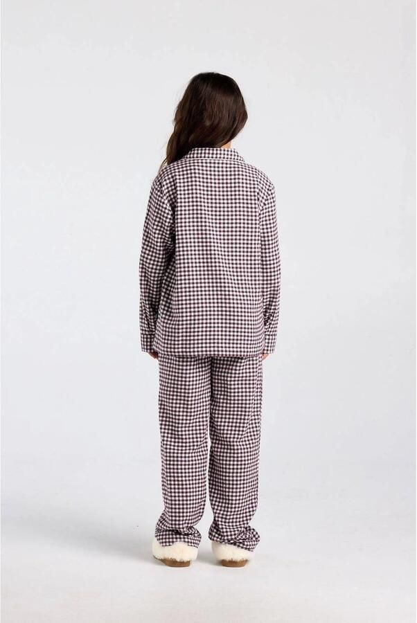 America Today geruite pyjama donkerrood wit Meisjes Katoen Klassieke kraag - Foto 2